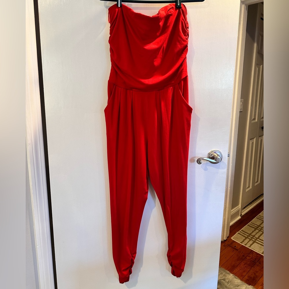 Christmas red full body jumpsuit with tube top elastic top in size large